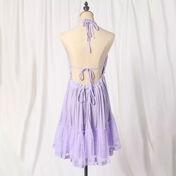 SOLD OUT Lavender Swiss Dot Mesh Halter Mini Dress - Picture 3 of 7